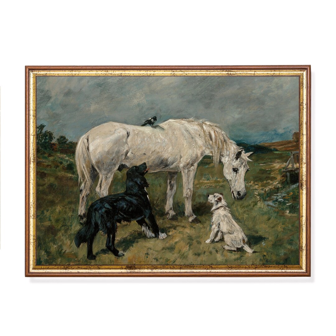 Horse and Dogs Painting Vintage Prints Antique Animal Oil Etsy