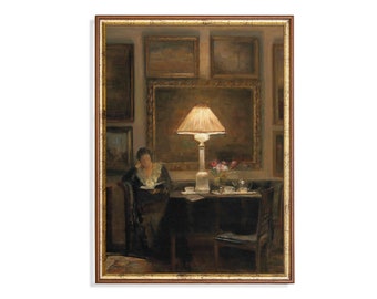 Woman Reading Book | Vintage Woman Portrait | Antique Painting | Moody Rustic Art | Digital Download | Printable Wall Art | Fine Art Print
