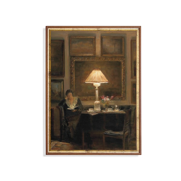 Woman Reading Book | Vintage Woman Portrait | Antique Painting | Moody Rustic Art | Digital Download | Printable Wall Art | Fine Art Print