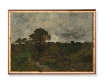 Vintage Landscape Painting Print | Rustic Farmhouse Wall Art