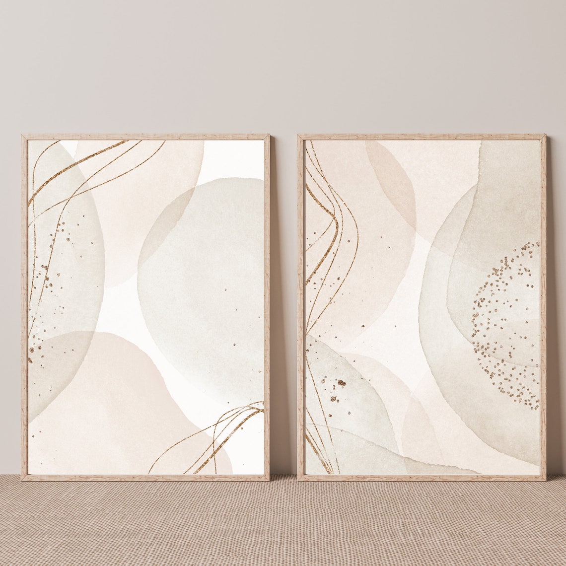 Set Of 2 Neutral Prints Wall Art Printable Boho Prints Warm Etsy