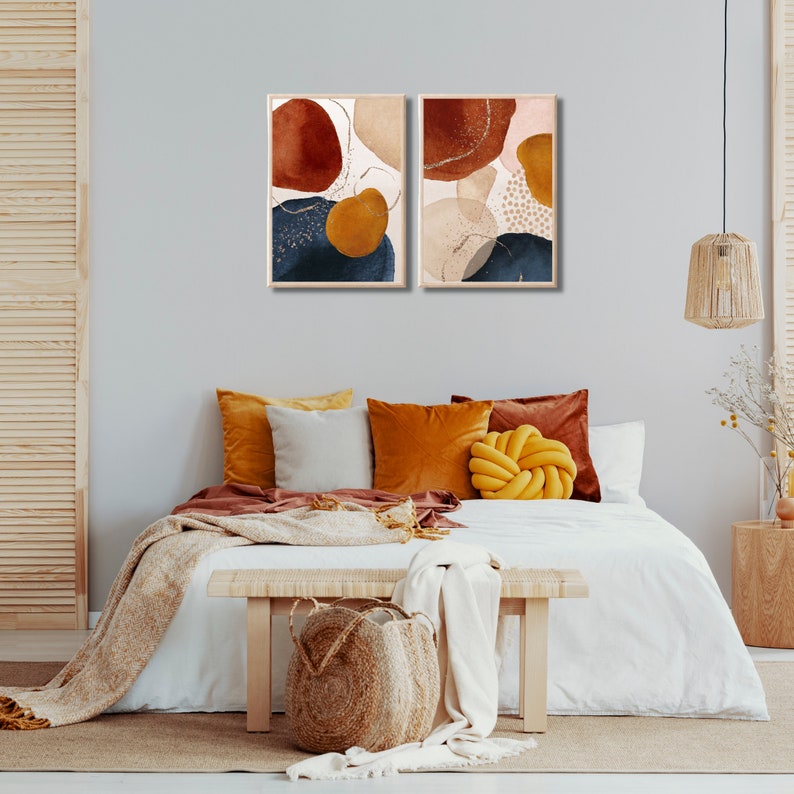 Set Of 2 Abstract Prints Navy Blue Terracotta Burnt Orange beige Boho Wall Art Printable Bohemian Decor Digital Download Living Room Prints image 5