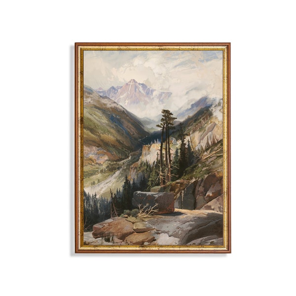 Printed and Shipped | Vintage Landscape Painting | Antique Mountain Print | Rustic Nature Art | Farmhouse Decor | Fine Art | Physical Prints
