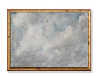 Vintage Cloud Study Print: Antique Sky Oil Painting, Rustic Fine Art