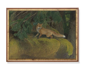 Vintage Fox Painting: Moody Rustic Animal Art Print