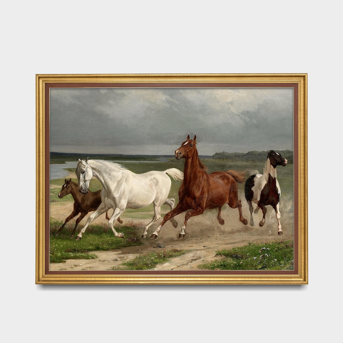 Vintage Horse Oil Painting Print | Equestrian Farmhouse Wall Art ...
