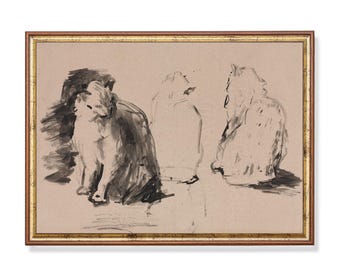Antique Cat Sketch Print: Vintage Farm Animal Art