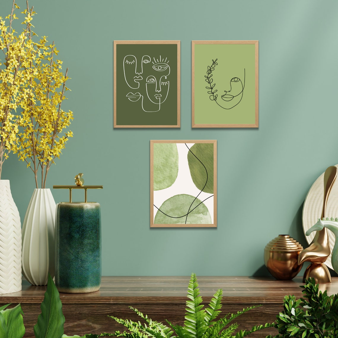 Gallery Wall Set Sage Green Wall Art Set of 9 Print Boho Print Etsy India