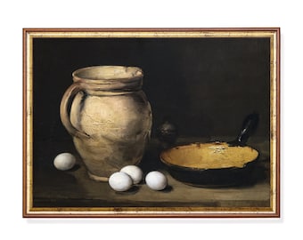 Vintage Kitchen Still Life Art Print: Moody Farmhouse Decor