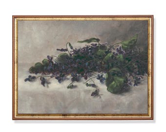 Vintage Violet Still Life Print: Antique Floral Wall Art