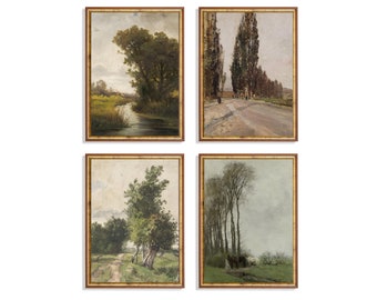 Vintage Gallery Wall Set | Country Landscape | Nature Painting | Set of 4 Prints | Vertical Print | Digital Download | Printable Wall Art