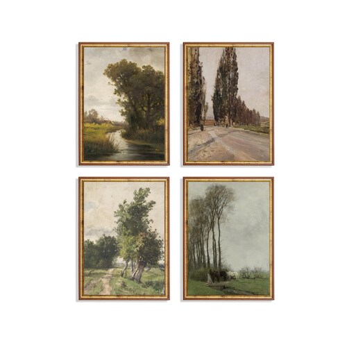 Vintage Gallery Set Landscape Painting Set of 4 Prints Etsy