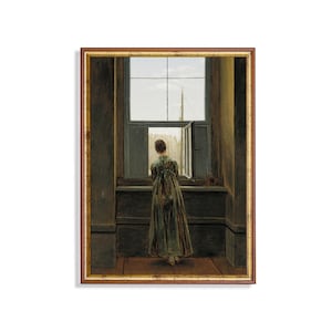 Antique Woman at Window Painting: 18th Century Fine Art Print