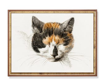Vintage Katze Skizze Print: Neutrale Bauernhaus Wandkunst