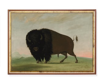 Antique Bison Painting: Rustic Western Buffalo Art Print (Digital Download)