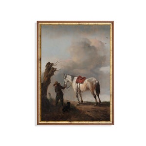Vintage Horse Painting | Antique Equestrian Print | Digital Download | Printable Wall Art | Farmhouse Decor | Moody Rustic Print | Fine Art