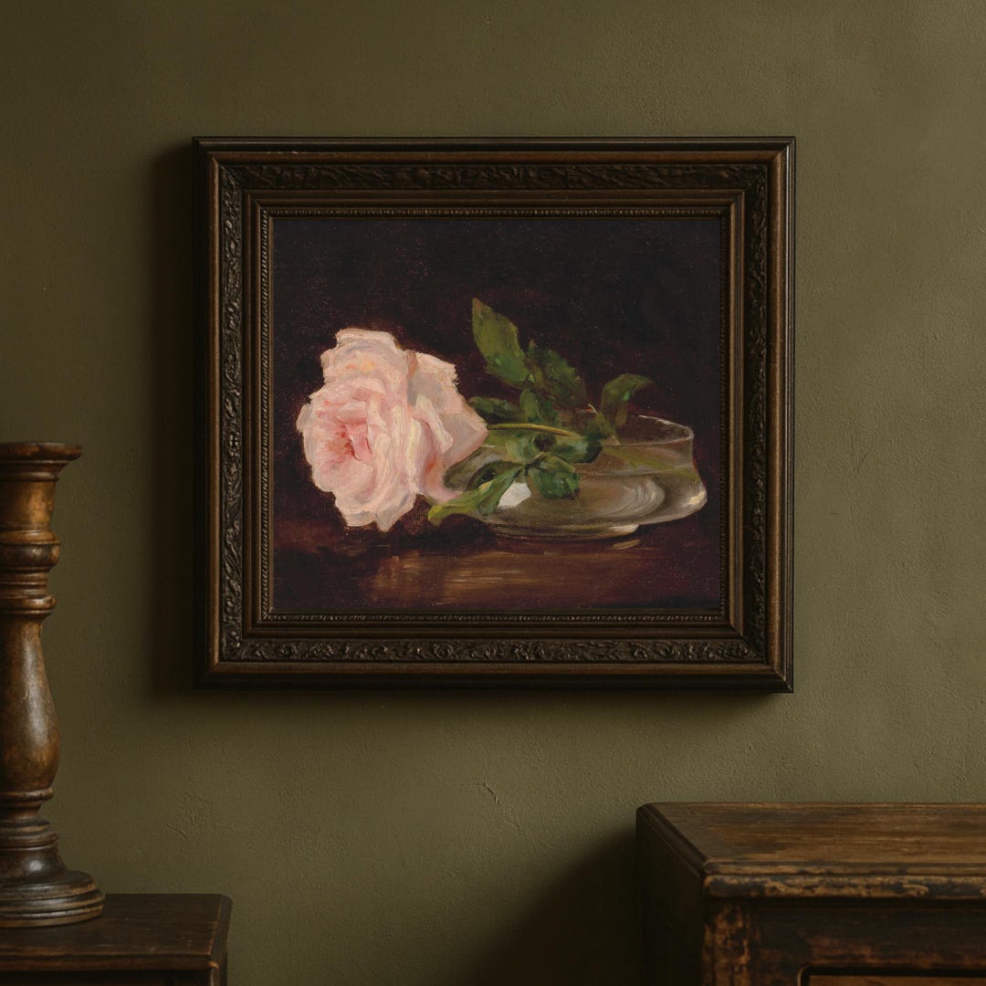 Vintage Rose Still Life Print: Romantic Cottagecore Floral Wall Art - Etsy
