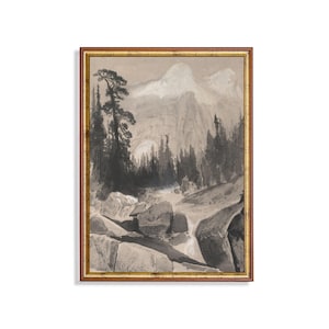 Vintage Landscape Sketch | Nature Drawing Print | Neutral Farmhouse Decor | Instant Download | Printable Wall Art | Mountain Sketch Fine Art