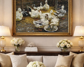 Vintage Ducks Painting: Farmhouse Birds Art Print