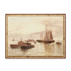 Vintage Sailboat Seascape Print: Muted Coastal Nautical Art