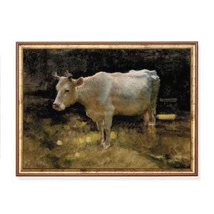 Mailed Print | Vintage Cow Painting | Antique Animal Print | Moody Rustic Wall Decor | Farmhouse Country Decor | Printed and Shipped