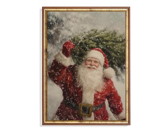 Vintage Santa Claus Christmas Print, Victorian Portrait, Snowy Winter Landscape (Digital Download)