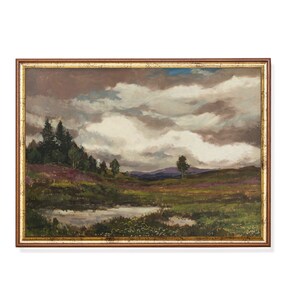 Vintage Landscape Painting | French Country Decor | Moody Rustic Fine Art | Antique Printable Wall Art | Digital Download | Above Bed Art