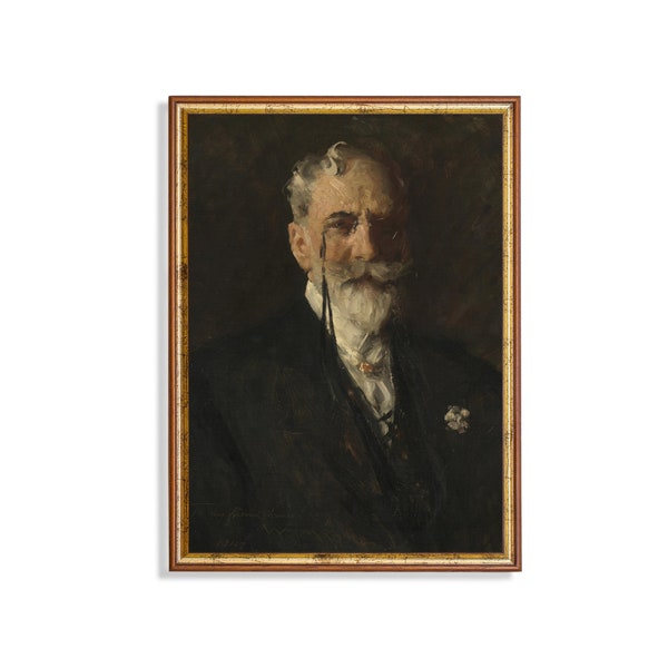Vintage Gentleman Portrait | Antique Old Man Portrait | Moody Rustic Oil Painting | Digital Download | Printable Wall Art | Fine Art Print