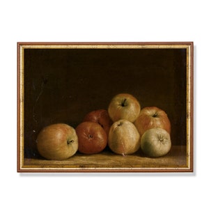 Printed and Shipped | Vintage Still Life with Apple | Antique Rustic Apple Print | Kitchen Decor | Moody Oil Painting | Physical Prints