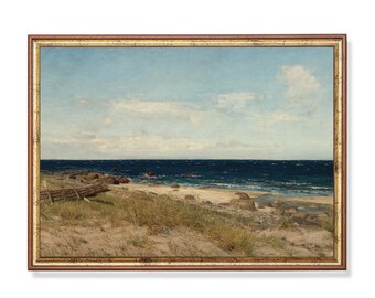 Vintage Seascape Painting: Moody Coastal Art Print