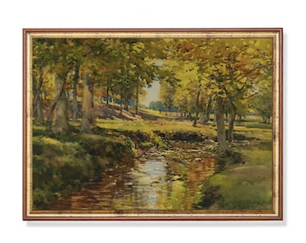 Vintage Autumn Landscape Painting: Rustic Country Scenery Art Print