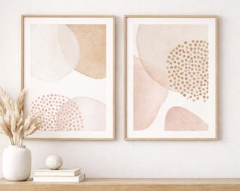 Boho Neutral Wall Art Prints: Beige, Ivory & Blush Pink (Digital Download Set of 2)