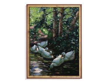 Vintage Duck Painting: Rustic Farmhouse Pond Art (Digital Download)