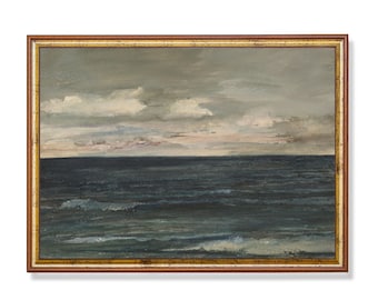 Vintage Seascape Painting: Moody Ocean Print, Coastal Wall Art