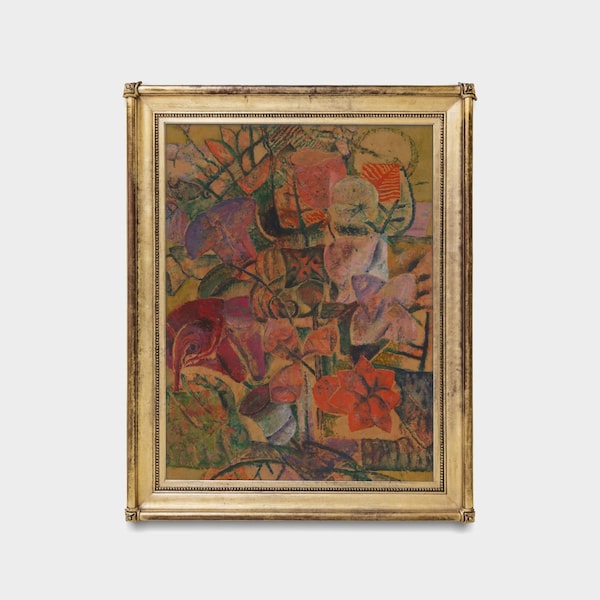 Vintage Abstract Floral Art Print: Antique Botanical Bouquet