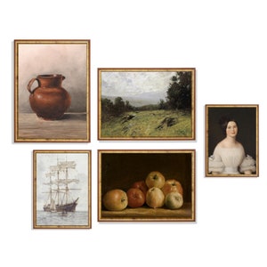 Set da galleria vintage / Pittura rustica antica / Set di 5 stampe / Download digitale / Arte murale stampabile / Stampa d&#39;arte del XVIII-XIX secolo