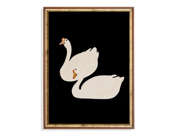 Vintage Swan Art Print: Moody Rustic Water Bird (Mailed Print)