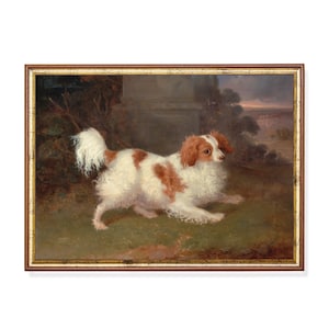 Printed and Shipped | Dog Painting | Vintage Print | Moody Rustic Oil Painting | Antique Art Animal | Dog Lover Gift | Spaniel Fine Art
