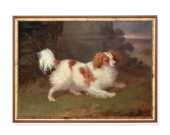 Vintage Spaniel Dog Portrait: 19th Century Cavalier King Charles Art (Digital Download)
