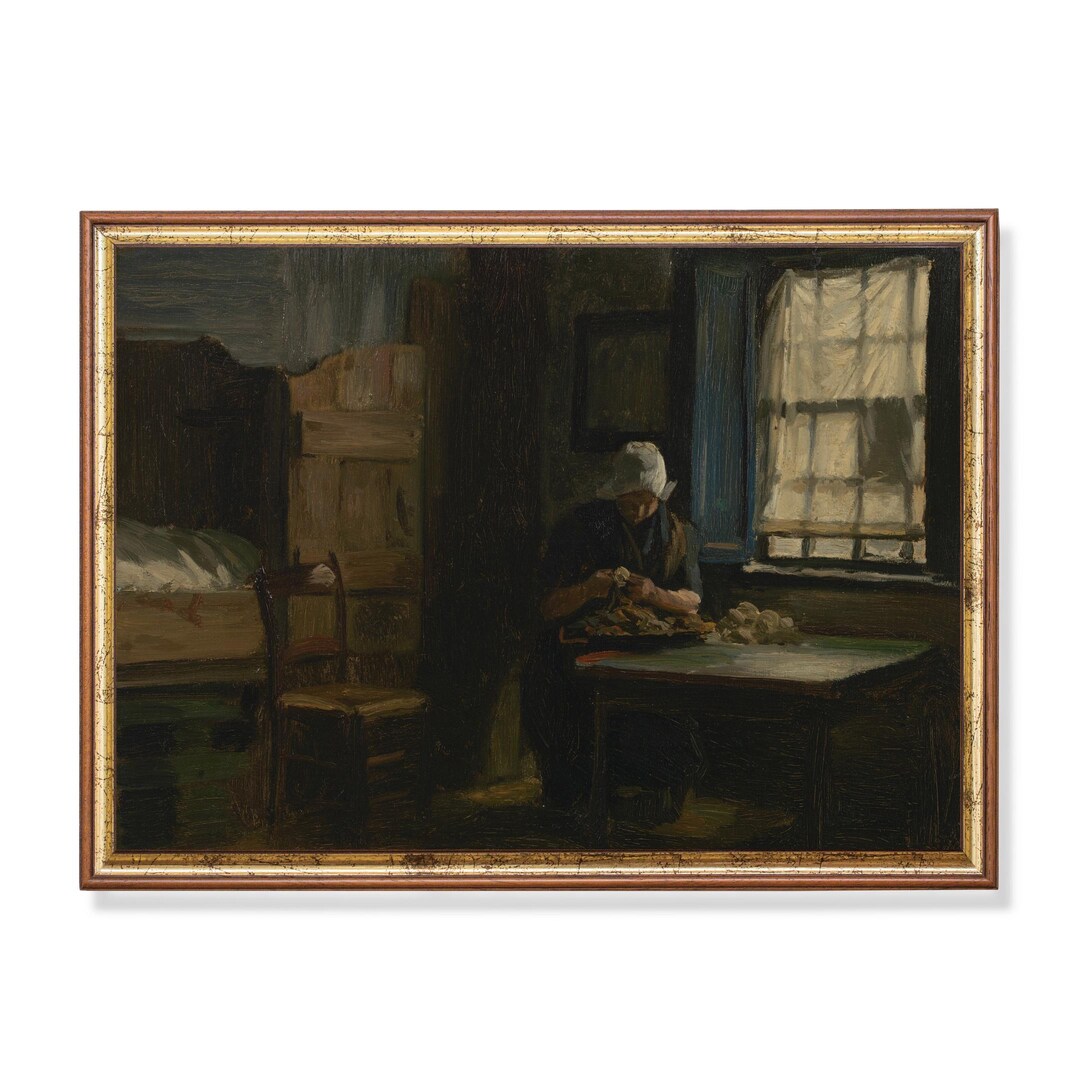 Vintage Woman Portrait Print: Antique Interior Art, Moody Rustic Decor ...