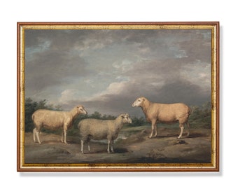 Vintage Sheep Painting: Rustic Farmhouse Animal Print