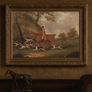 Vintage Fox Hunting Print: Equestrian & Hounds in Autumn Landscape (Digital Download)
