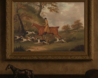 Vintage Fox Hunting Print: Equestrian & Hounds in Autumn Landscape (Digital Download)