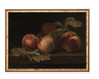 Print and Ship | Still Life with Peaches | Vintage Wall Art | Moody Rustic Painting | Dark Academia | Antique Fruits Print | Mailed Art