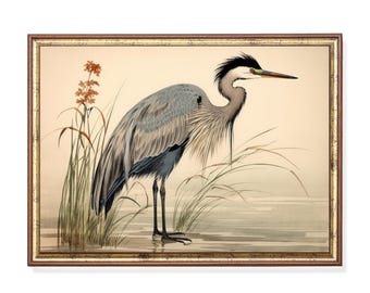 Blue Heron Print, Coastal Wildlife Art (Digital Download)