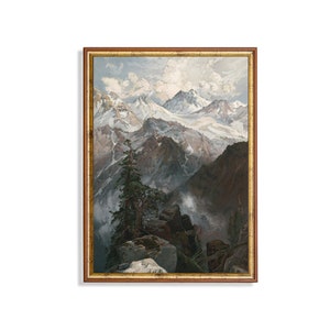 Vintage Landscape Painting | Antique Mountain Print | Instant Download | Printable Wall Art | Farmhouse Decor | LivingRoom Art | Fine Art