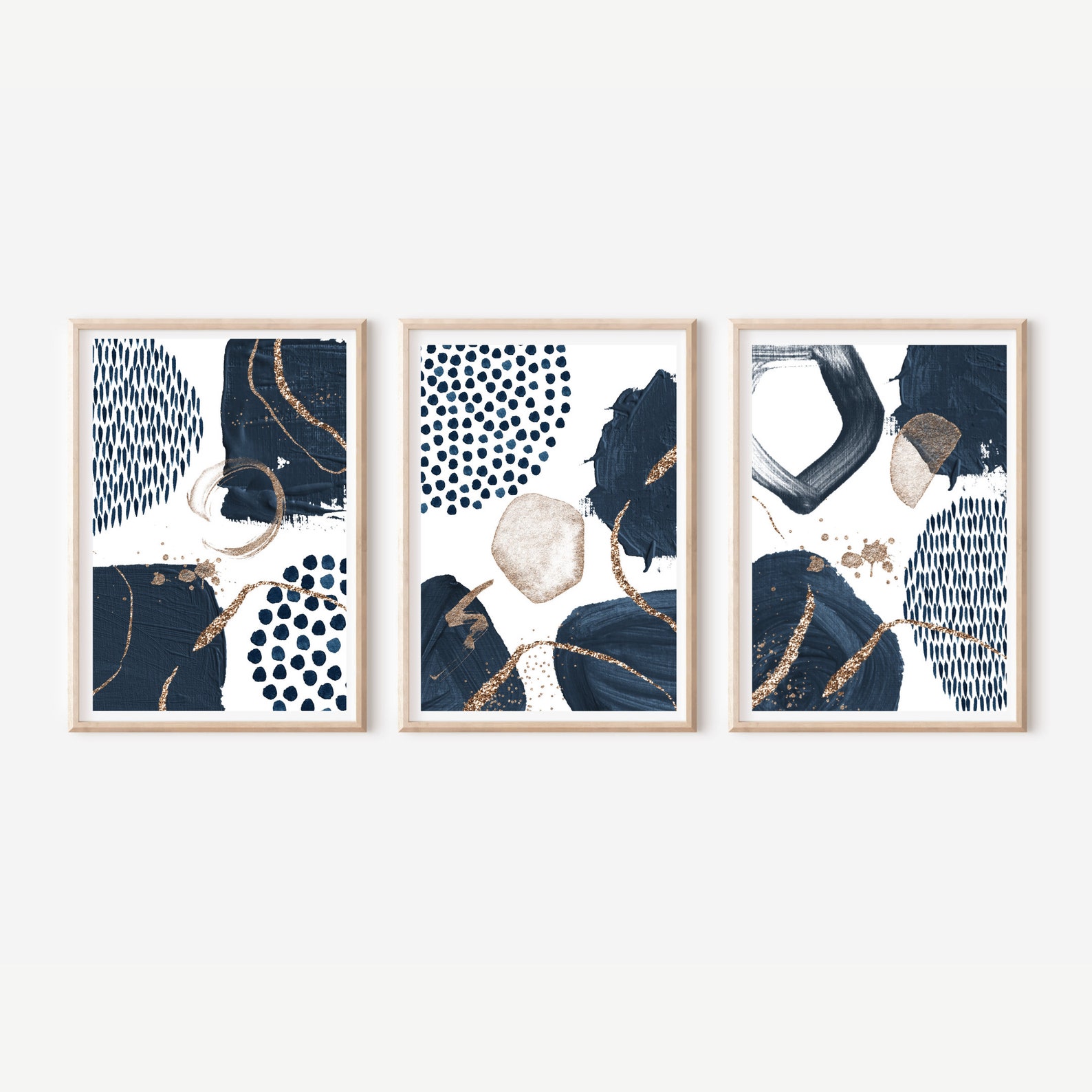 Navy Blue Gold Wall Art Print Set of 3 Nordic Printable Poster 3 Piece ...