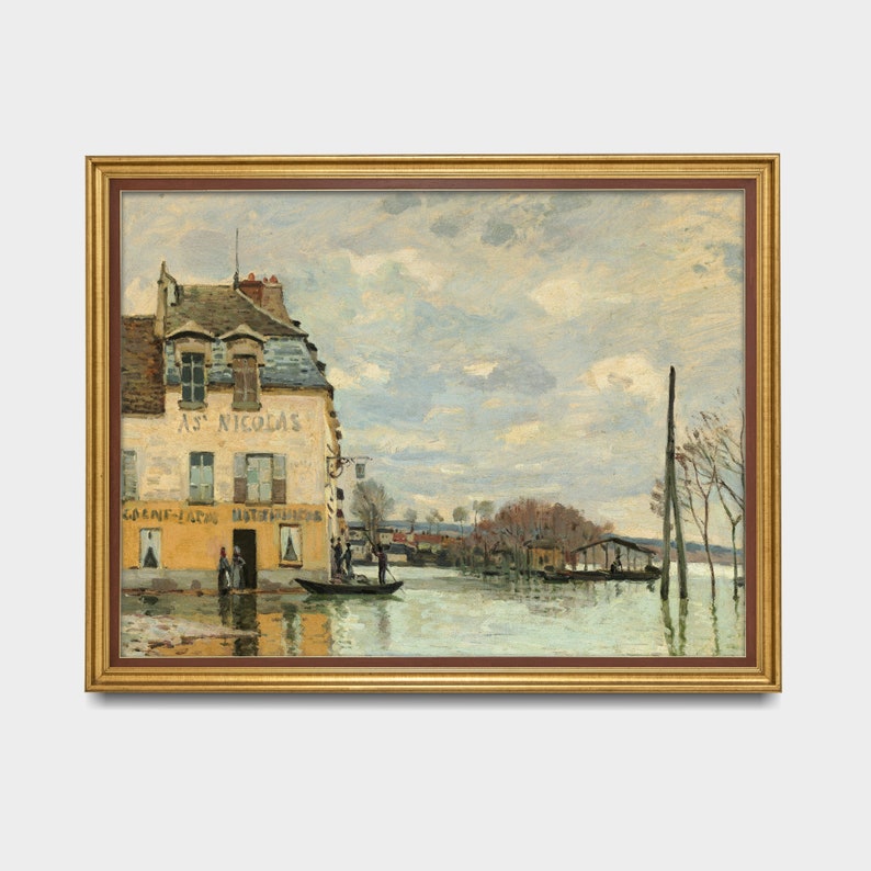Vintage French Landscape Print: Antique Oil Painting Art image 2