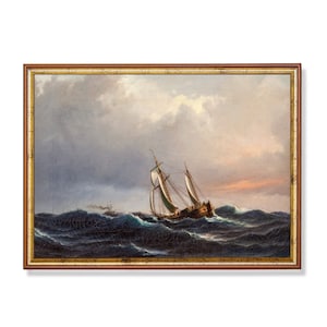 Vintage Segelschiff Meerlandschaft Kunstdruck: Stimmungsvolles nautisches Dekor (Digitaler Download)