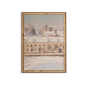 Printed and Shipped | Vintage Winter Painting | Antique Cityscape Print | Snowy Landscape | Rustic Fine Art | Winter Scene | Physical Prints